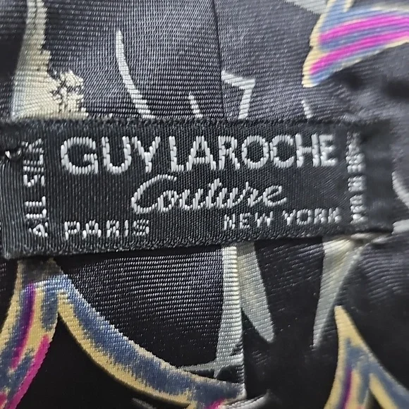 Guy‎ Laroche Couture Paris New York Black Geometric Silk Tie - Picture 4 of 5